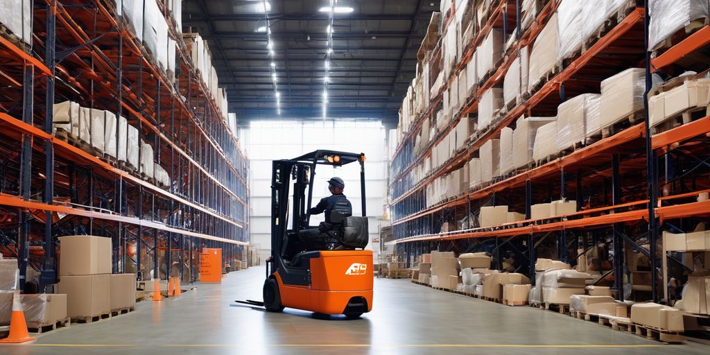 forklift operating safely near pedestrians in a warehouse