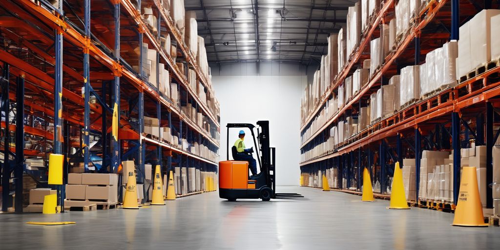 forklift safety in warehouse with separate lanes for pedestrians